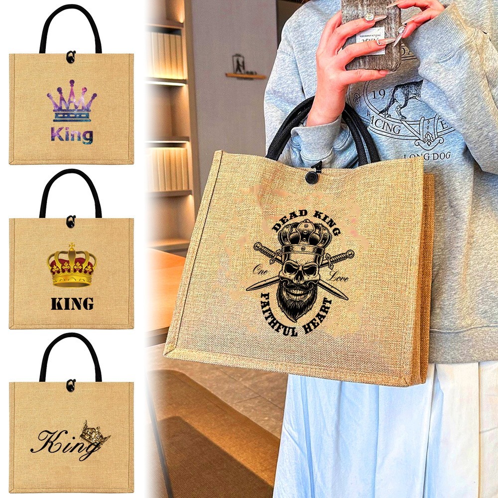 New model Jute Splicing Linen Bag Cotton Linen Coloring Material Bag Beautiful Jute Handbag King Ser
