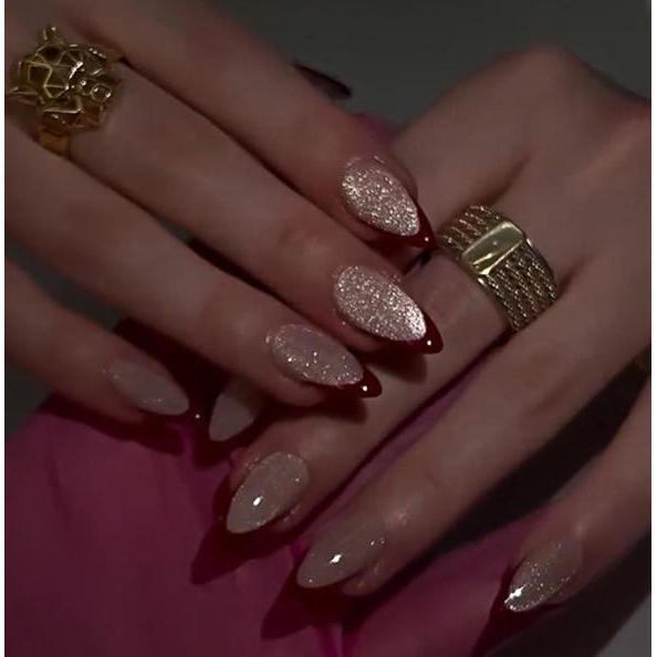 Cat Eye French Almond Bộ móng tay giả có keo dán Móng tay giả Ấn vào móng tay