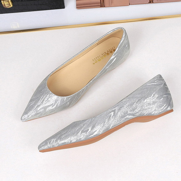 BIGTREE Women's Flat Ballet Shoes Shallow Mouth Shoes Comfortable Non-Tiring Champagne Shoes Crystal