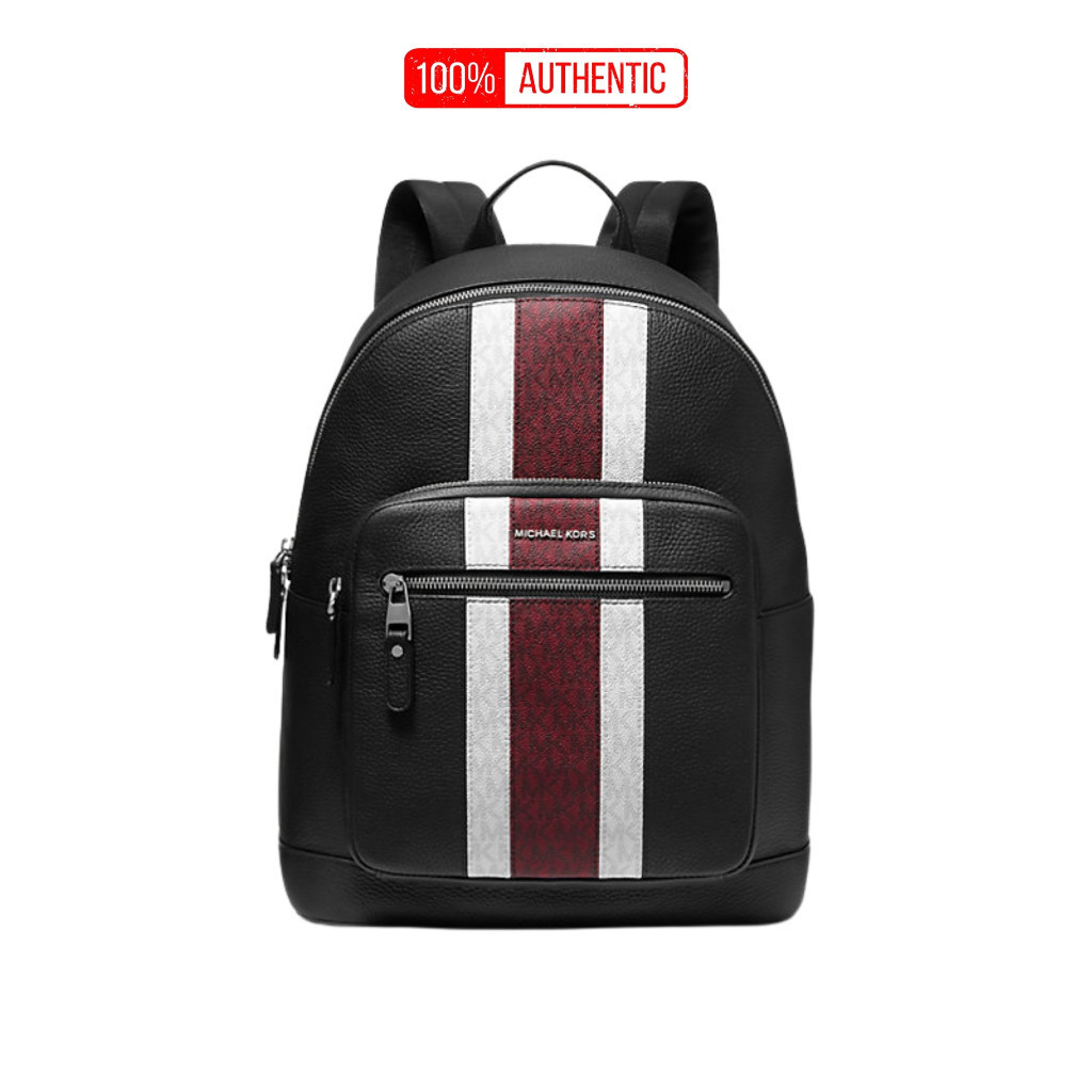 Balo Michael Kors Balo MK Hudson Pebbled Leather And Logo Stripe Backpack