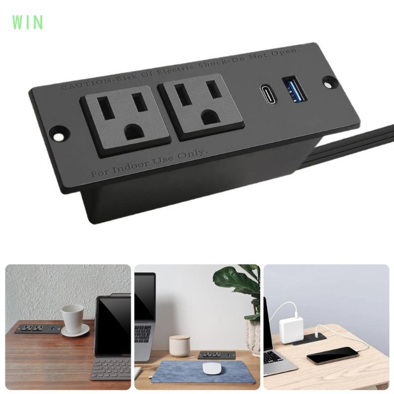 WIN Flush Mount Dải Điện 2 Ổ Cắm USB C Trạm Sạc Nhanh Thiết Kế Cắm Phẳng Cho Tủ Âm Cài Đặt