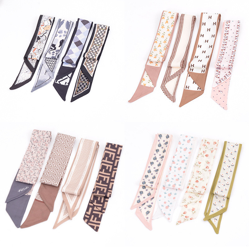 Khăn Lụa Buộc Tóc Nơ Chữ Hoa Streamer Dây Buộc Túi Ban Nhạc In Hình Dài Nhỏ Vuông Khăn Quà Tặng Hộp 