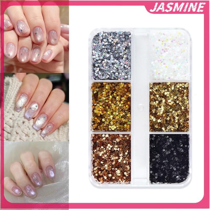 JASMINE 1mm Mini Lấp Lánh Ngôi Sao Móng Tay Lấp Lánh Lấp Lánh Pentagram Trang Trí Móng Tay Salon Thi