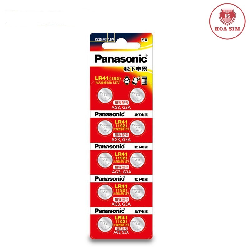 Vỉ 10 Pin cúc áo Panasonic  AG3 / LR41 / 192 / A76 Alkaline cho đồng hồ, thiết bị điện tử