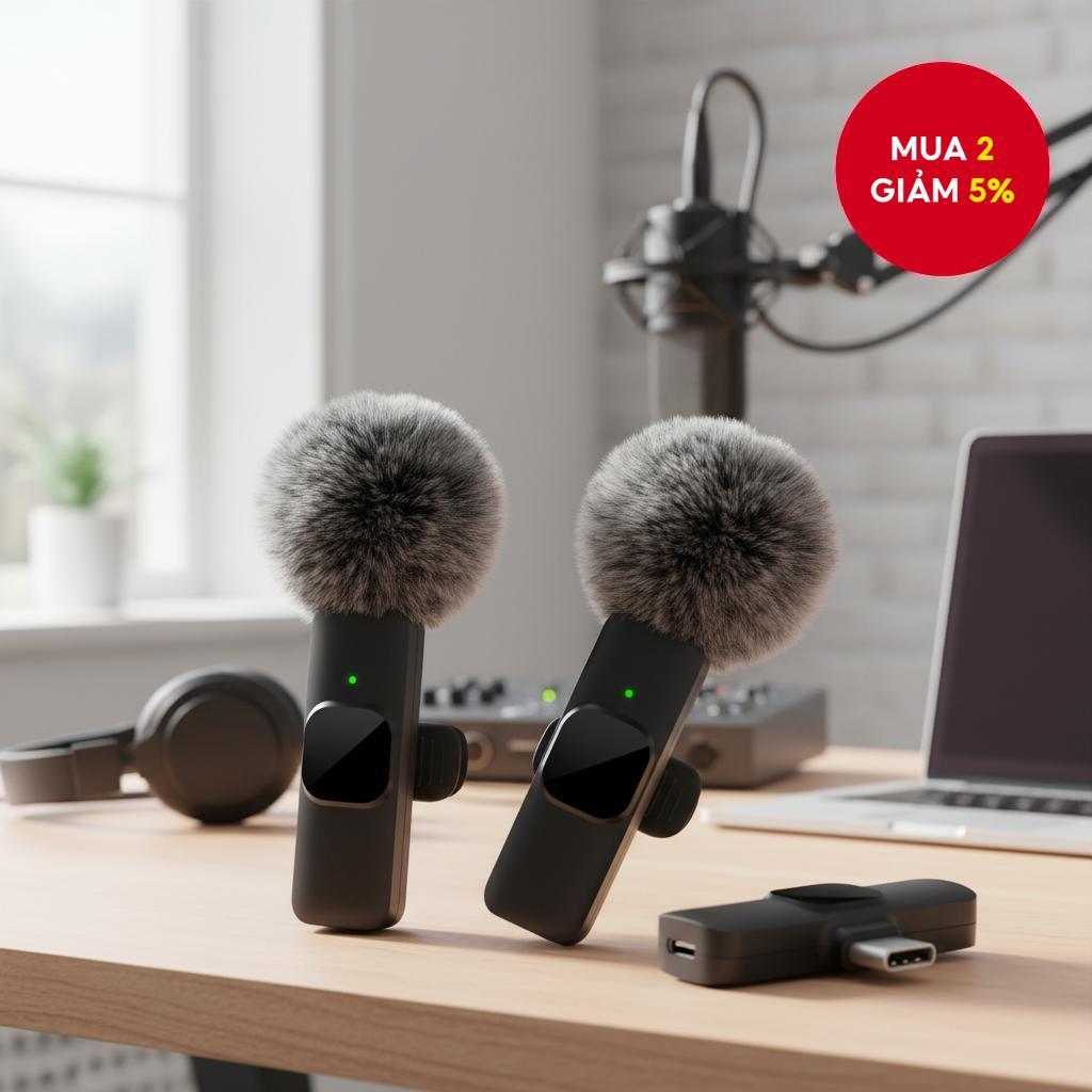 Micrô Mini không dây Lavalier tương thích với điện thoại thông minh, PC để ghi âm video, dạy học, chơi game.