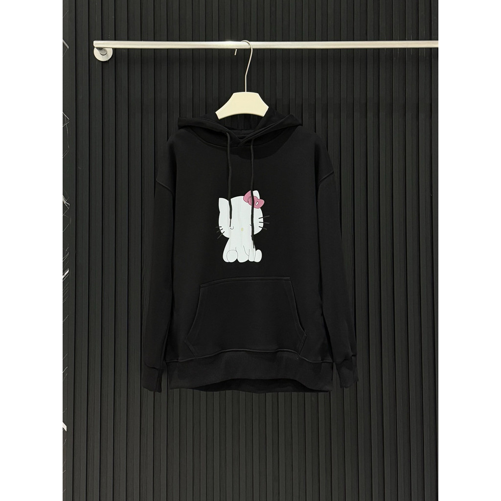 Z0SK 「The Cat of Jeju Island」2025New Black Hooded Sweatshirt Couple Style Loose Fit Printed Jacket T