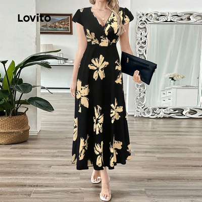 Đầm nữ Lovito thanh lịch đen xuân hè dây kéo phong cách L140EDBR013