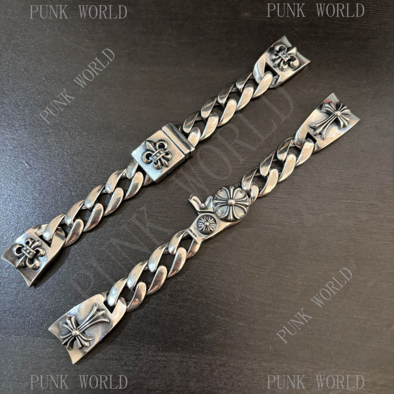 CHROME HEARTS Bạc 925 Cross Artichoke Dây Đeo Retro Punk Gothic Rock Đồng Hồ Phụ Kiện Đường Phố Hip 