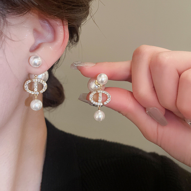 Bông tai Flash Zirconium CD Bông tai ngọc trai treo lại