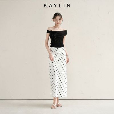 Chân váy lụa KAYLIN phối chấm bi chất vải lụa hongkong phong cách thanh lịch BST Tháng 10.2025 - CV66T10