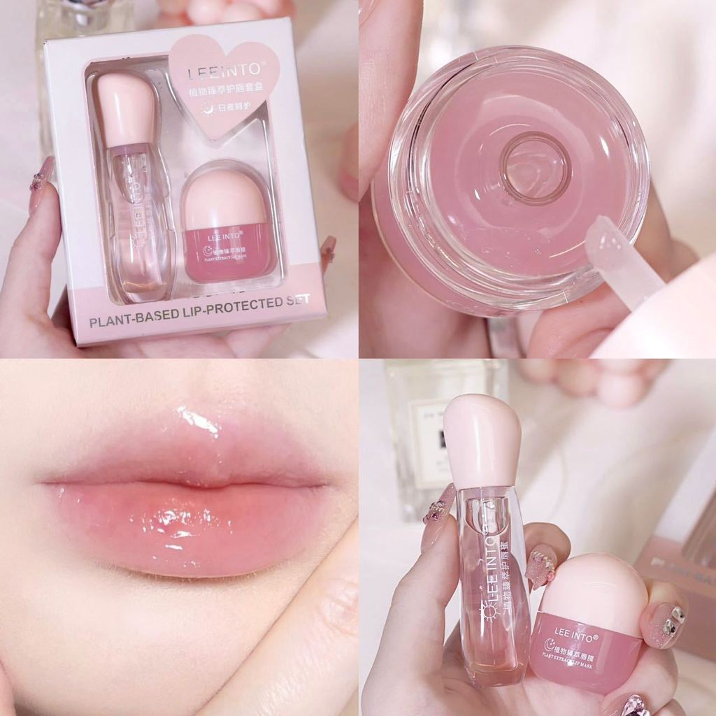 LEEINTO Vaseline Plant Extract Day Night Lip Mask Set Box Day Night Sleep Repair Fade Lip Lines Hydr