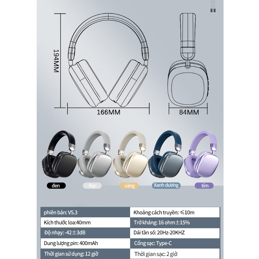 Tai nghe Bluetooth SPRISE WH35 bạc HiFi không dây chụp tai có Mic chơi game / Âm nhạc có thể gập lại qua tai Tai nghe thể thao TF / AUX | BigBuy360 - bigbuy360.vn