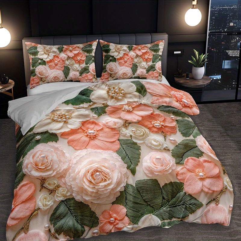 3 Chiếc Chất Lượng Cao Ngọc Trai Thêu Hoa Duvet Cover Bộ 1 Duvet Cover + 2 Vỏ Gối Không Gối, Ký Túc 