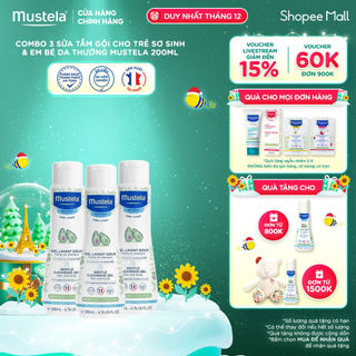  Bộ 3 Sữa Tắm Gội Cho Trẻ Sơ Sinh & Em Bé Da Thường Mustela 200ml 