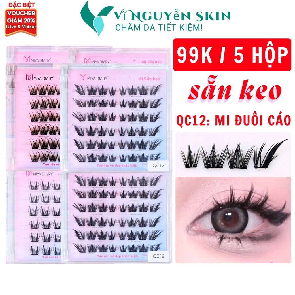 Lông Mi Giả SẴN KEO 99K/5 hộp, Mẫu Mi Đuôi Cáo, Có Thể Tái Sử Dụng Mềm Mại Tự Nhiên