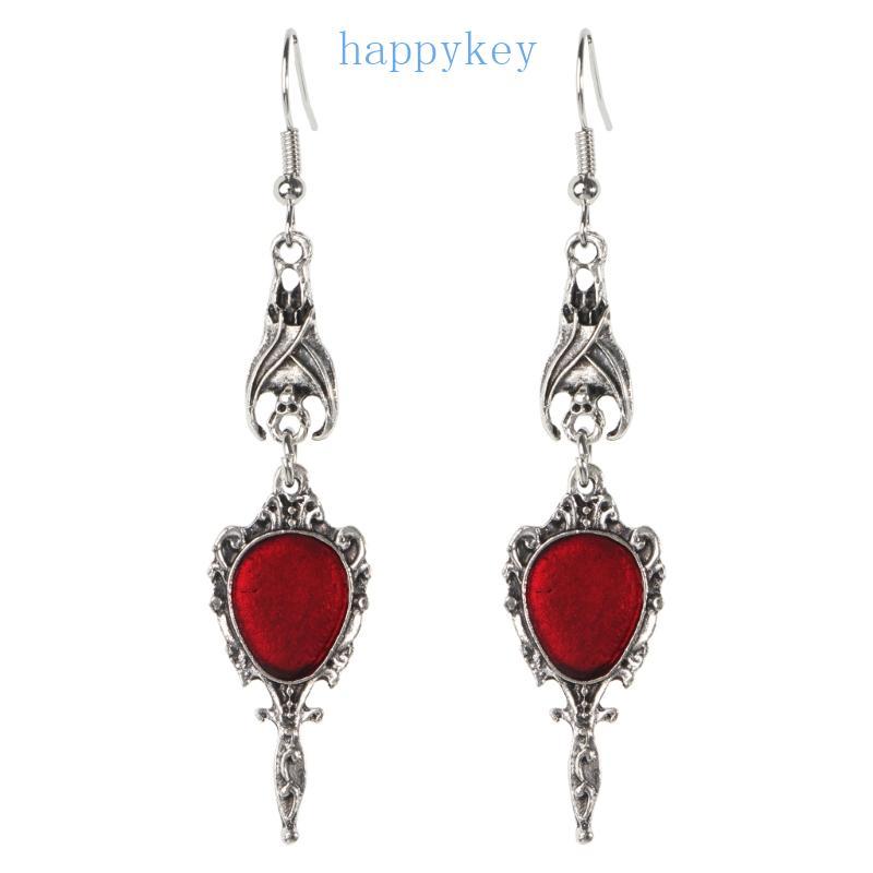Vintage for Vampire Bat Magic Mirror Drop Earrings Gothic Punk Dangling Jewelry