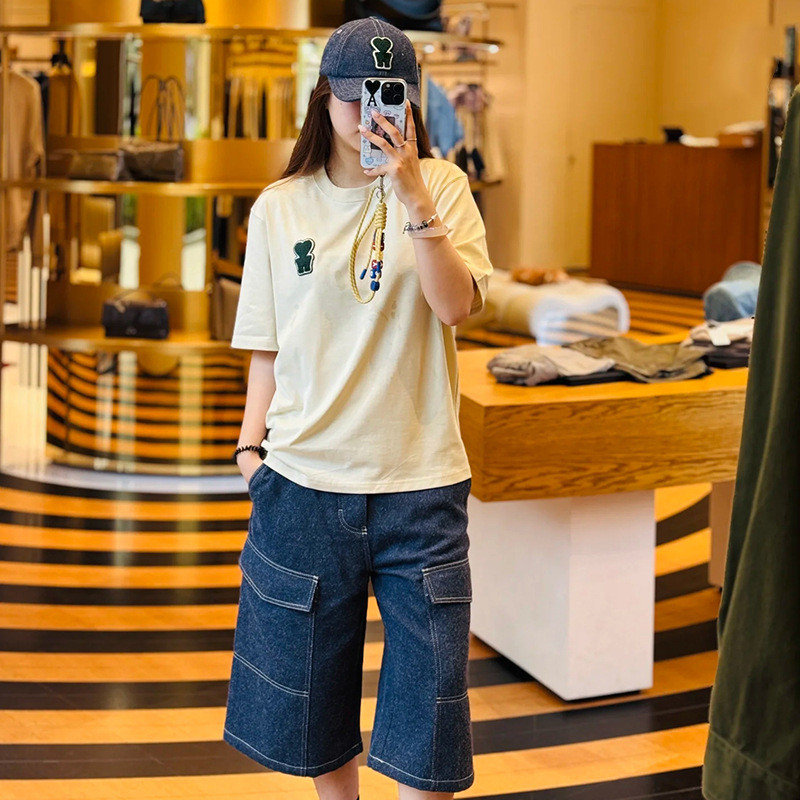 ZJHS AMI Heart Short Sleeve Summer New Style Choi Yu-jik Casual Loose Unisex Half Sleeve Pure Cotton