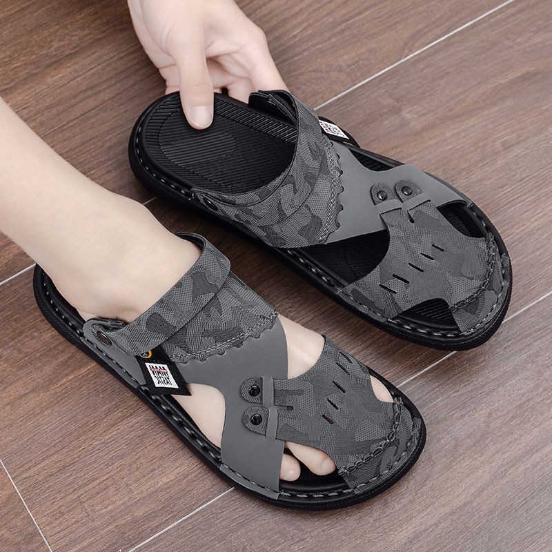 Giày Sandal Nam Mặc Ngoài Chống Trơn Trượt Đế Mềm Lái Xe Thể Thao Nam Da Thật Thường Ngày Đi Biển To