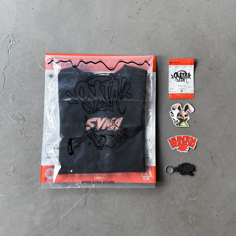 BX79 DRILL SYNA WORLD Hip Hop Cartoon Print Short Sleeve T Shirt Central cee Same Style