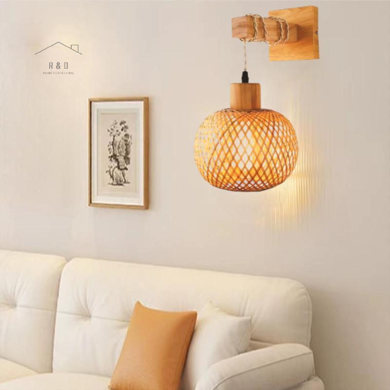 RO > Đèn Treo Tường Đèn Lồng Tre Tự Nhiên Mây Wicker E27 Retro Dây Đèn Chùm Dệt Tay Phòng Tre Đèn Tư