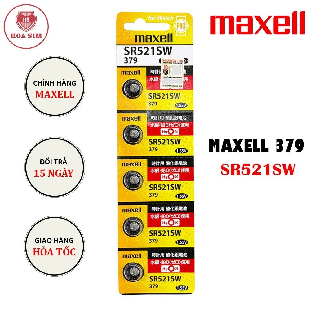 Pin Maxell 379 SR521SW dành cho đồng hồ dùng pin AG0 / 379 / SR521SW/ LR521 / (Loại tốt - Giá 1 viên