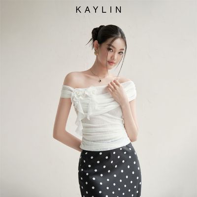 Áo kiểu KAYLIN lệch vai phối hoa form ôm chất vải thun cloudy co giãn phong cách cá tính BST Tháng 10.2025 - A67T10