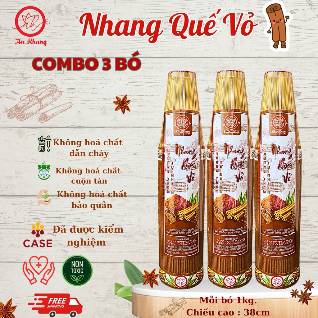 Nhang Quế Vỏ An Khang hương thơm dịu nhẹ, ấm áp an toàn cho không gian nhà. ( combo 3 bó 4 tấc )