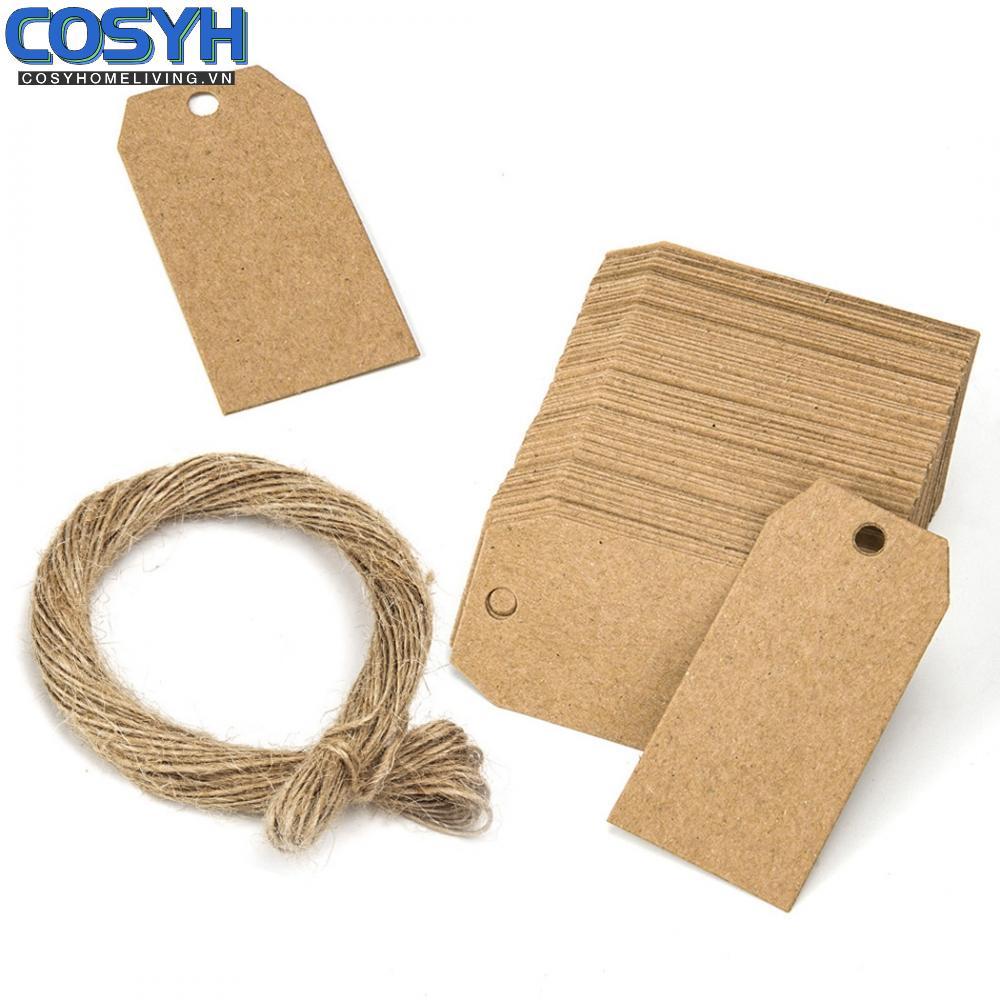 <cosyh>Kraft Paper Tags 100Pcs Free Hemp Rope Label Card Rectangular Tags Kraft