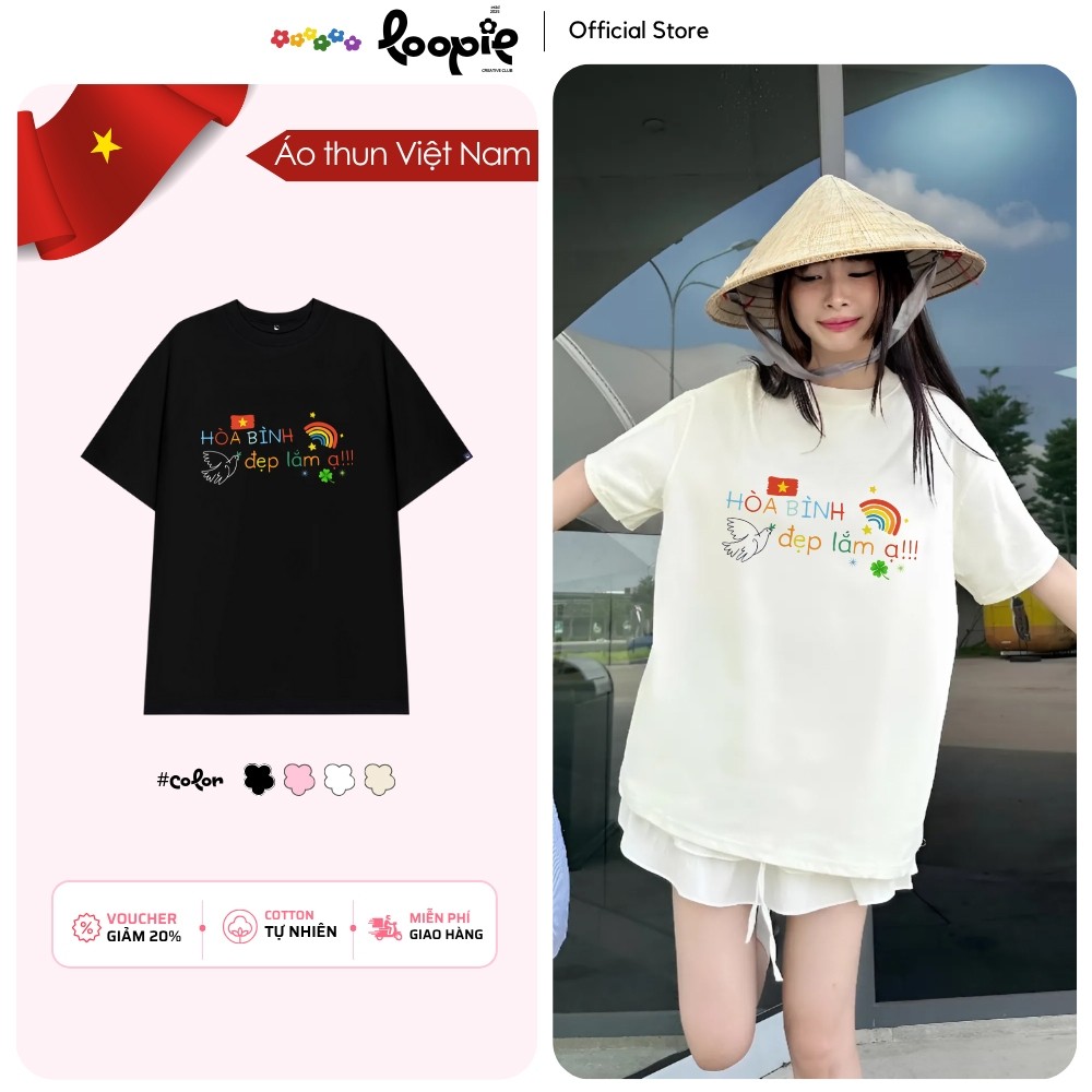 Áo Thun Hoà Bình Unisex Dễ Thương Loopie – LP08 Form Oversize Dành Cho Nam N