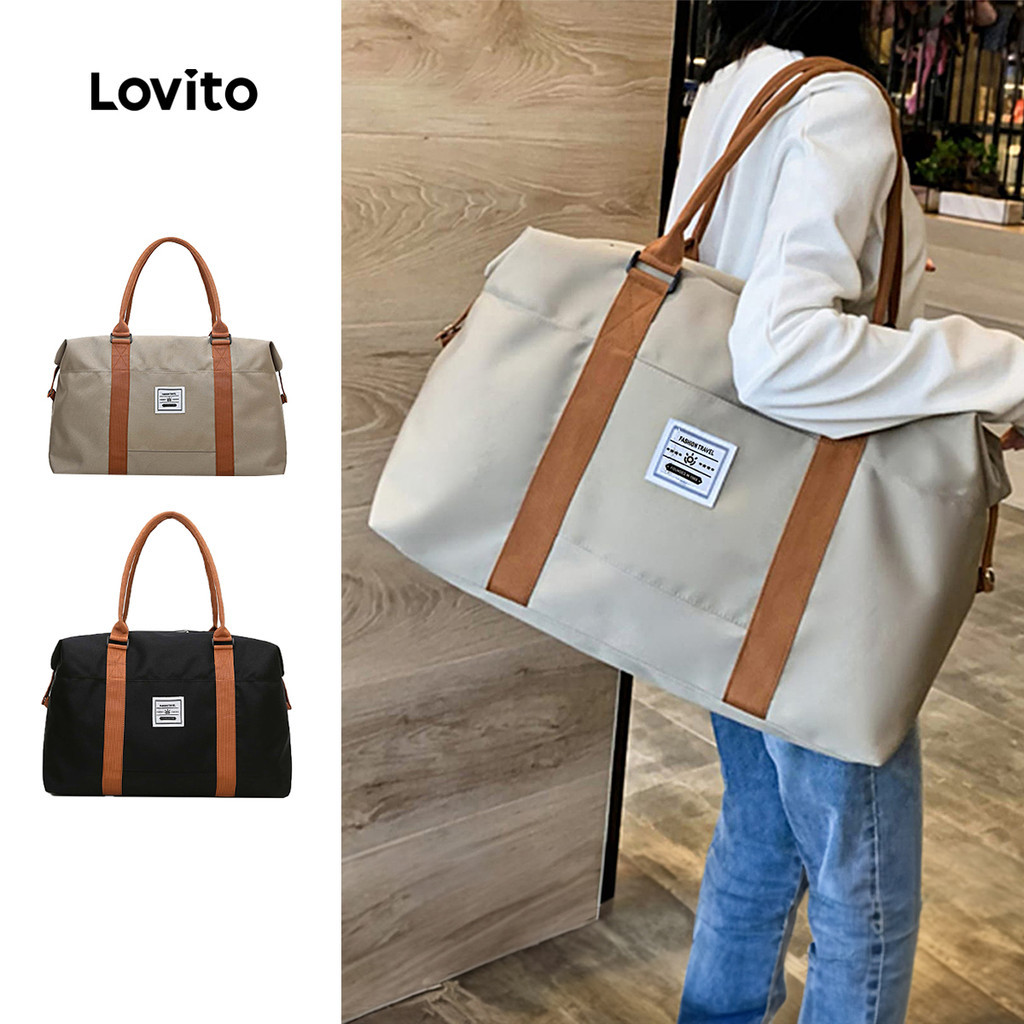 Túi du lịch Lovito màu trơn sức chứa lớn ghép nối màu sắc phong cách thường ngày đa năng tiện dụng c
