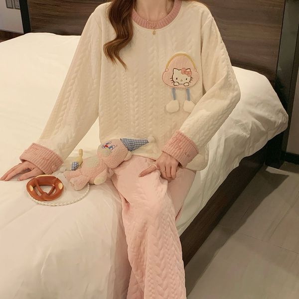 winter pajamas nightgowns Bộ Đồ Ngủ Nữ Air Cotton Thu Đông, Dáng Rộng, Phù Hợp Cho Bé Gái