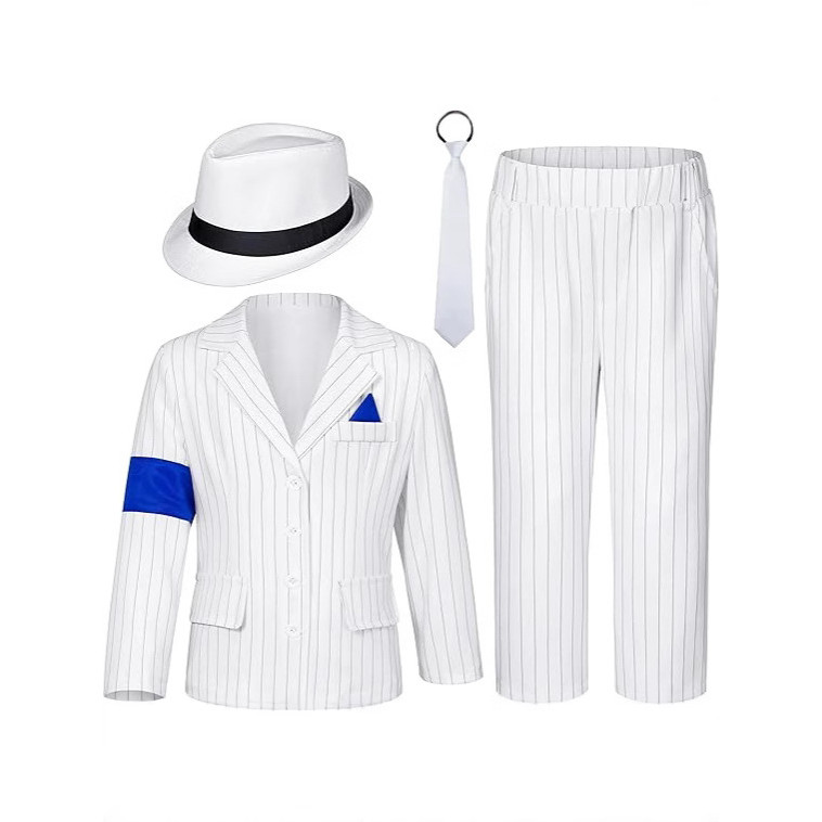 Bộ quần áo Cosplay Michael Jackson Performance Bộ đồ sọc trắng