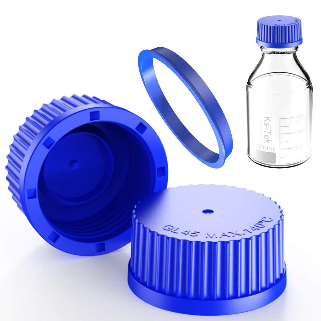 Ks-Tek 5 Mũ Vít GL45 Có Vòng Đổ Cho Chai Thủy Tinh Phòng Thí Nghiệm, Polypropylene, 45 mm (Xanh Dươn