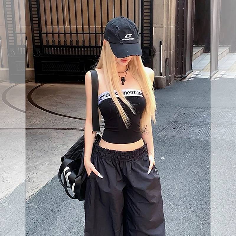 Hot Girl Contrast Color Letter Print Tube Top 2025 Summer Wear Wear Slim Slimming Sleeveless Wrapped