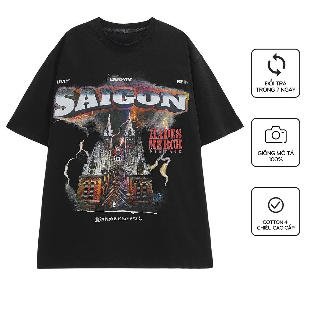 Áo thun Hades SAIGON SPIRIT BLACK nam nữ áo thun tay lỡ hades sài gòn, Áo Hà Nội Spirit tee Hades  n