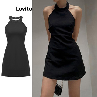 Đầm Lovito hở lưng màu trơn phong cách thường ngày cho nữ L83ED173