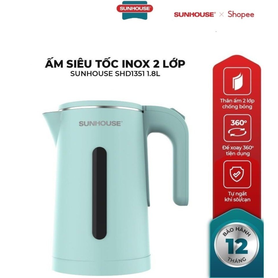 Ấm siêu tốc Inox 2 lớp 1.8L SUNHOUSE SHD1351