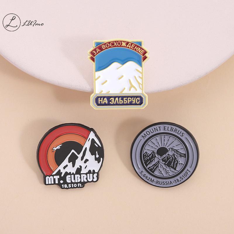 LUImo Nga Elbrus Mount Men Pins - Trang sức du lịch với hình ảnh mặt trời mọc trên núi tuyết, phù hợ