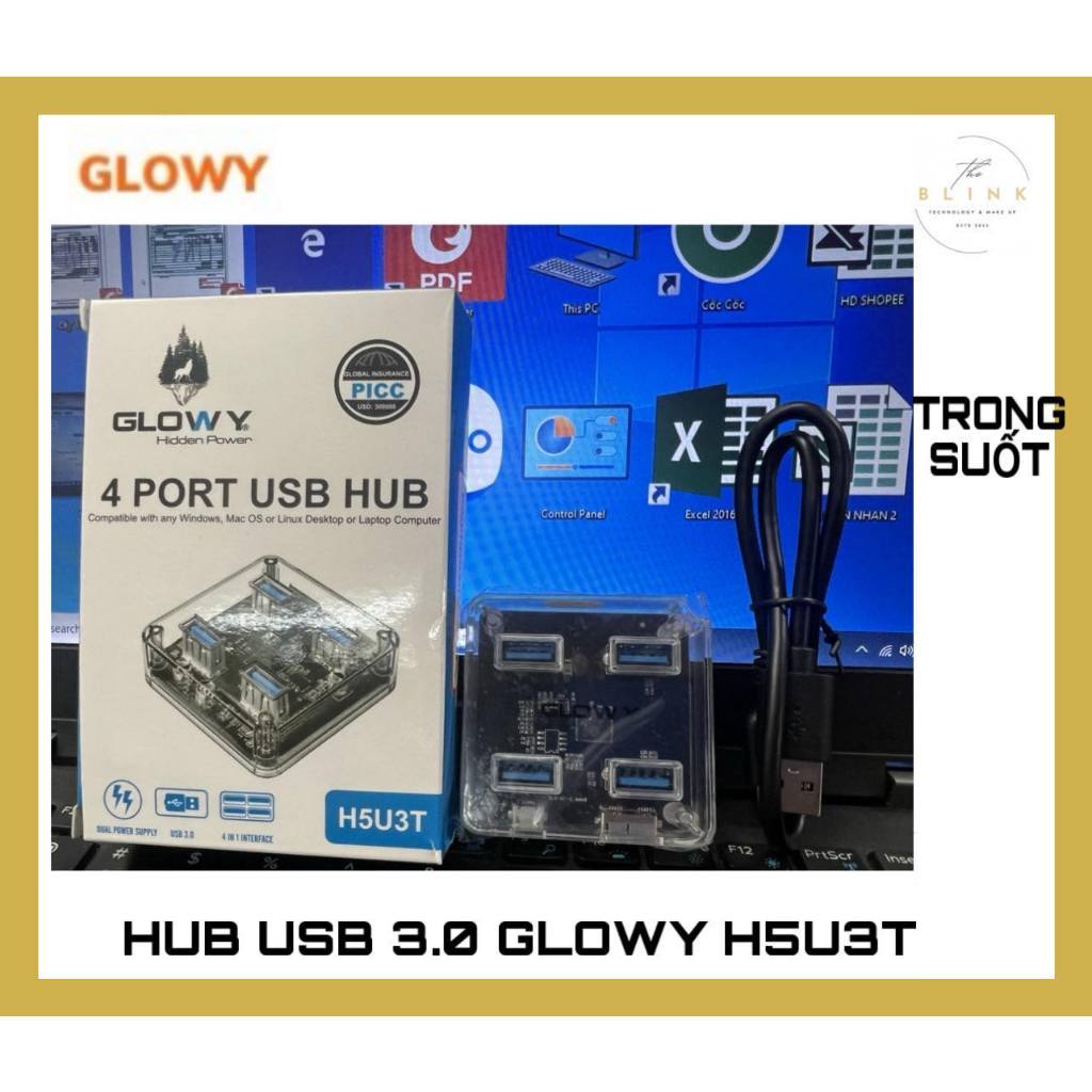 Hub - Bộ chia 4 cổng USB 3.0 ( HUB USB 3.0 ) - Glowy H5U3T - CHÍNH HÃNG bảo hành 12 tháng