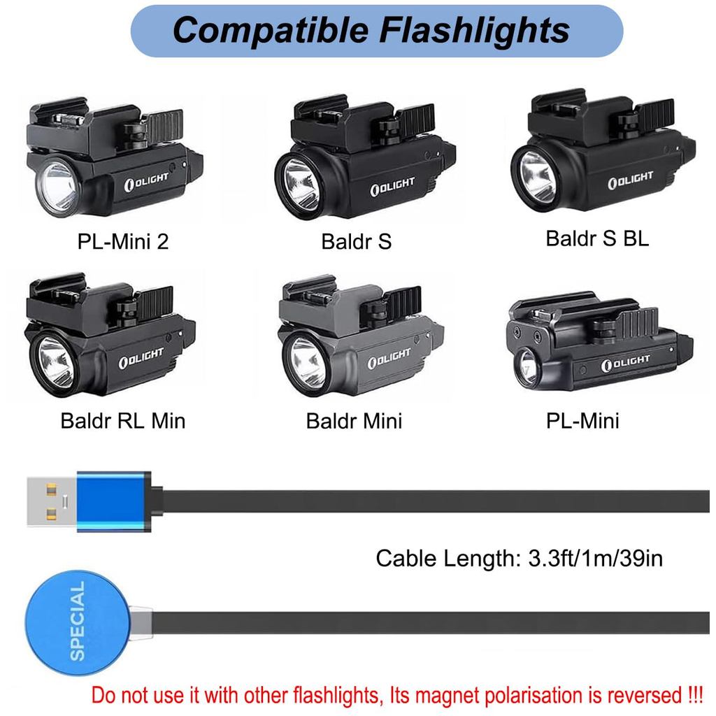 Bộ sạc đặc biệt MCC cho Olight PL-Mini 2, Baldr S / S BL, Baldr Mini RL - Cáp sạc USB thay thế cho đ