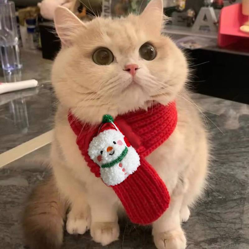 Christmas Atmosphere Cat Scarf Snowman Red Knitted Scarf Festive Cat Cat Scarf Pet Accessories Cute 
