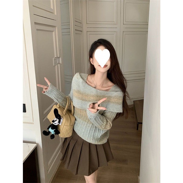 korean women's sweater off-shoulder sweater Áo Len One Shoulder Thu Đông - Thiết Kế Off-The-Shoulder