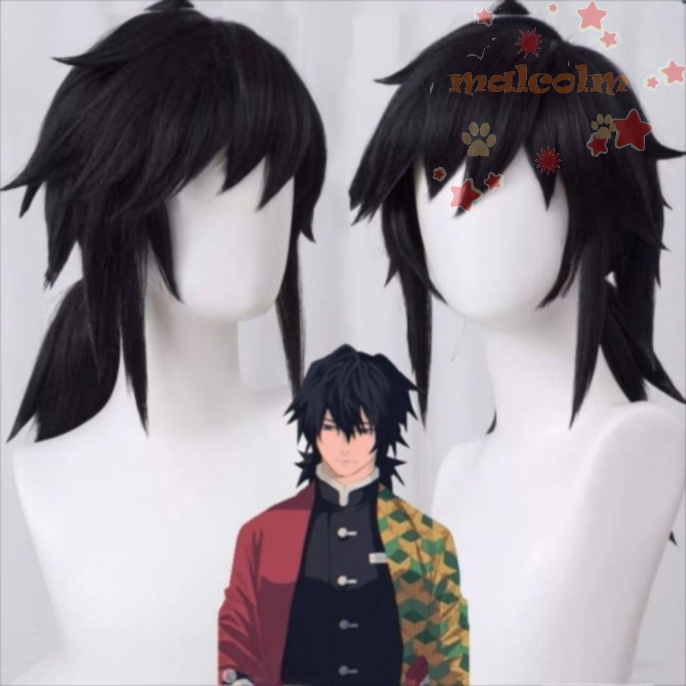 MALCOLM Tomioka Giyuu Wig - Anime Demon Slayer Kimetsu No Yaiba, Heat-Resistant Synthetic Black Hair