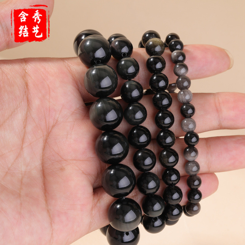 Tự Nhiên Obsidian Vàng Obsidian Bạc Obsidian Vòng Tay Obsidian Tự Nhiên Tự Làm Ngày Lễ Quà Tặng Nam 