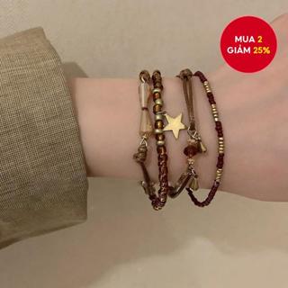 Vòng tay đính cườm dây bện cổ điển màu cà phê dành cho nữ 2024 phong cách mới tay bộ trang sức vòng tay