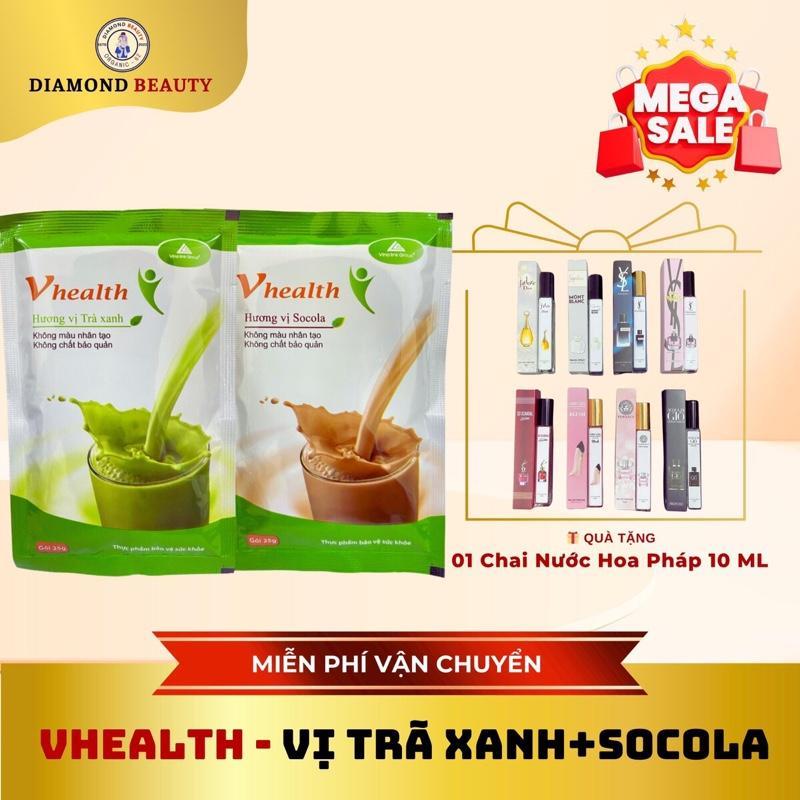 Bột dinh dưỡng Vhealth 2 vị thơm ngon ( 5 gói lẻ trà xanh + 5 gói lẻ socola ) chính hãng