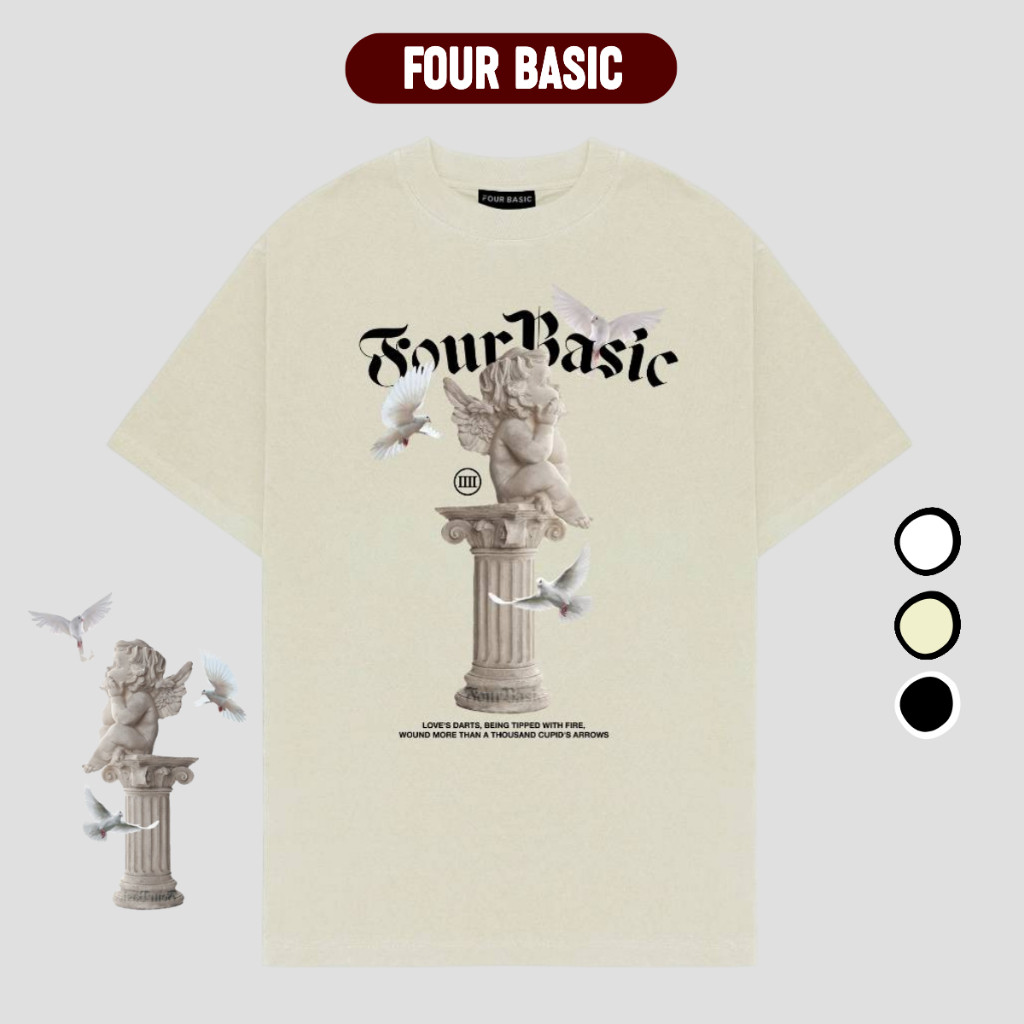 Áo Thun Local Brand Cổ Tròn FOUR BASIC Angel Nam Nữ Cotton 100% Oversize T68