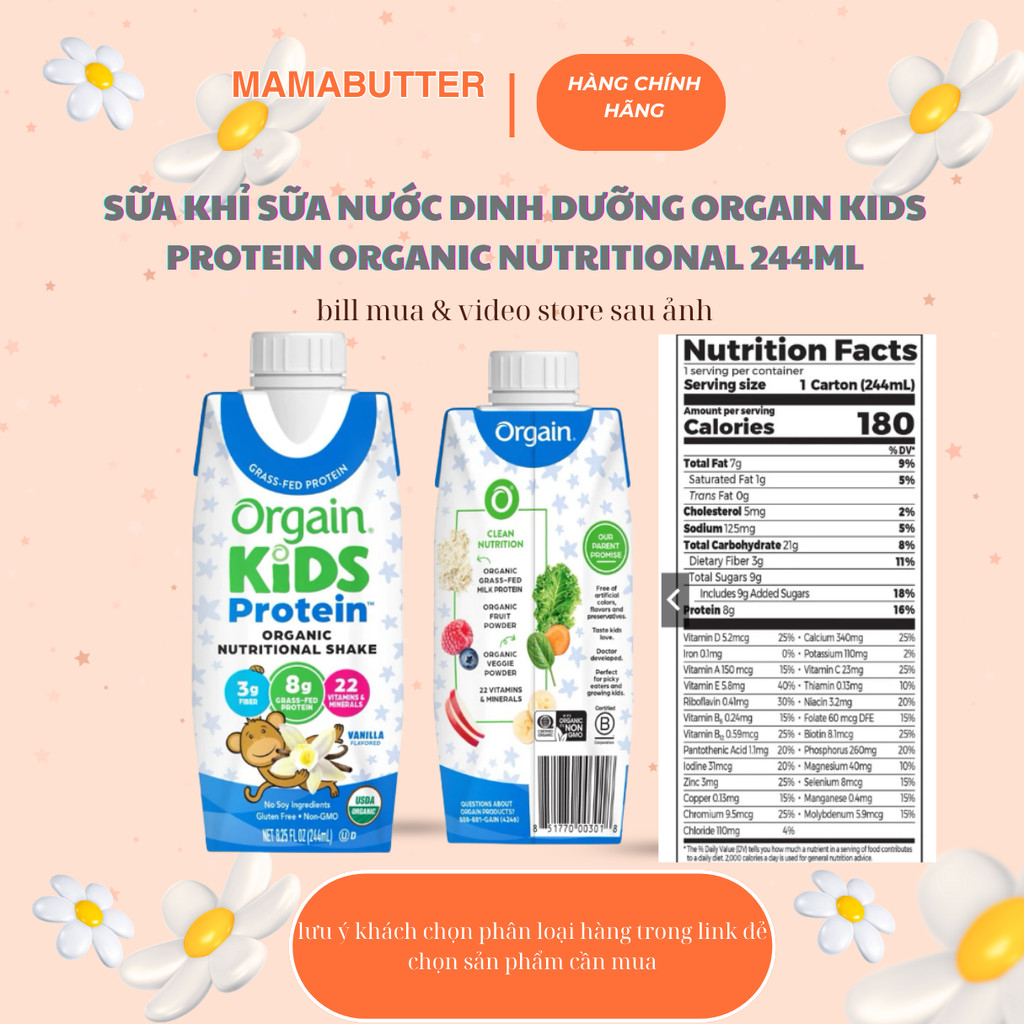 Sữa dinh dưỡng hữu cơ Orgain Kids Protein - sữa khỉ orgain kid protein chính hãng Mỹ hộp 244ml