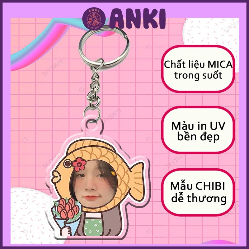 Móc khoá ghép mặt chibi dễ thương, móc khoá mẫu cá nhân đơn, móc khoá cho bé, ghép chibi cho bé, móc
