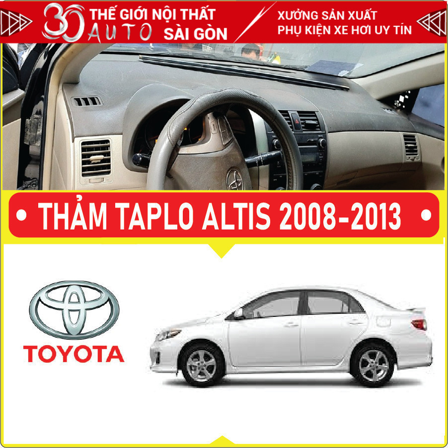 Thảm taplo Toyota Altis 2008 - 2013 da carbon, da vân gỗ đen, nhung cừu cao cấp, chuẩn form